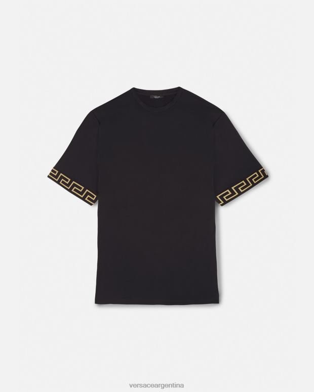 hombres Versace negro camiseta de gimnasio con greca ropa 4F6041454