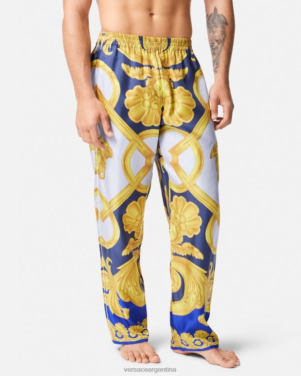 hombres Versace azul y oro pantalones de pijama de seda barroco 660 ropa interior y ropa de playa 4F6041740