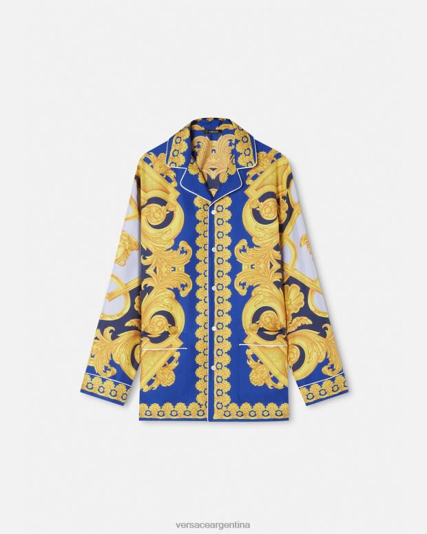hombres Versace azul y oro top de pijama de seda barroco 660 ropa interior y ropa de playa 4F6041739