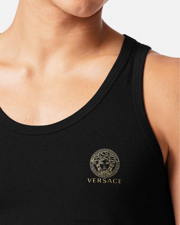 hombres Versace negro camiseta sin mangas con medusa ropa interior y ropa de playa 4F6041734