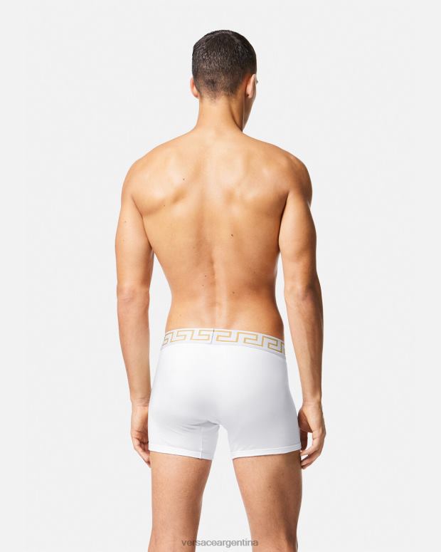 hombres Versace Oro blanco calzoncillos largos con borde de greca ropa interior y ropa de playa 4F6041767