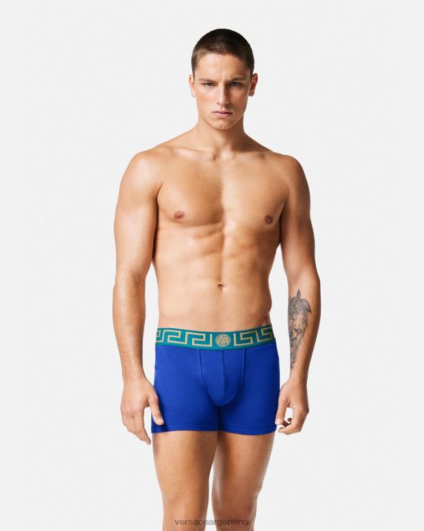 hombres Versace azul calzoncillos largos con borde de greca ropa interior y ropa de playa 4F6041747