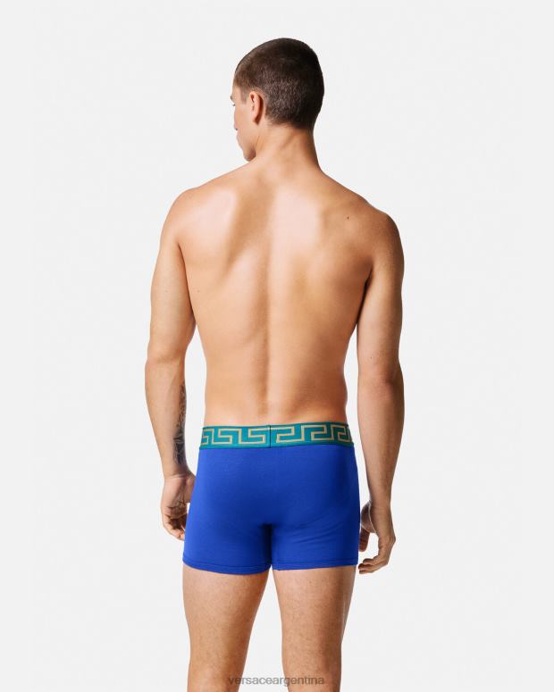 hombres Versace azul calzoncillos largos con borde de greca ropa interior y ropa de playa 4F6041747