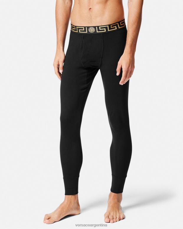 hombres Versace negro ropa interior larga con borde de greca ropa interior y ropa de playa 4F6041760