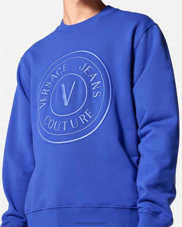 hombres Versace azul sudadera con emblema en V bordado ropa 4F6042413