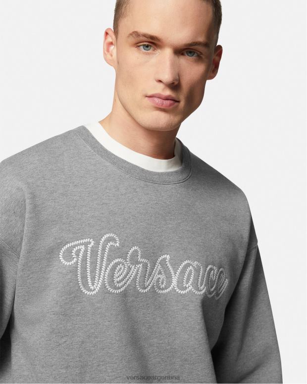 hombres Versace gris sudadera con logo universitario ropa 4F6041424