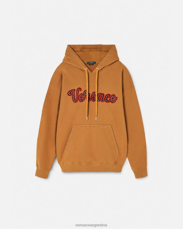 hombres Versace naranja sudadera con logo universitario y apliques ropa 4F6041426