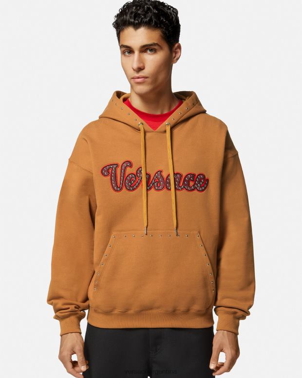 hombres Versace naranja sudadera con logo universitario y apliques ropa 4F6041426