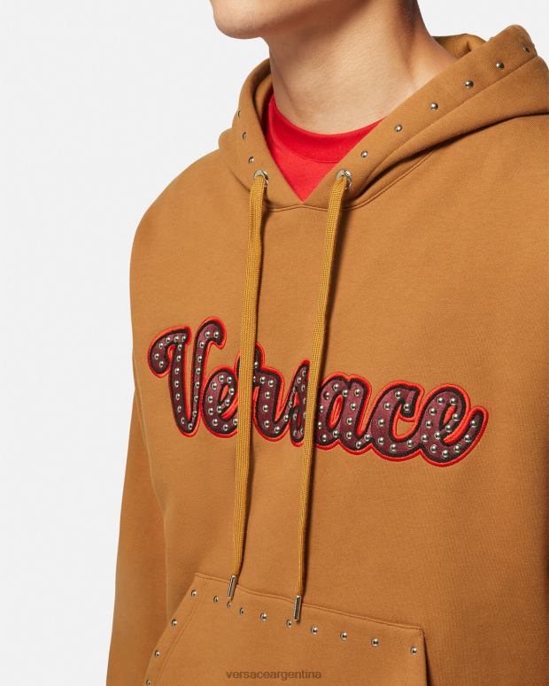 hombres Versace naranja sudadera con logo universitario y apliques ropa 4F6041426