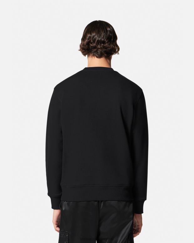 hombres Versace negro sudadera con emblema en V bordado ropa 4F6042412