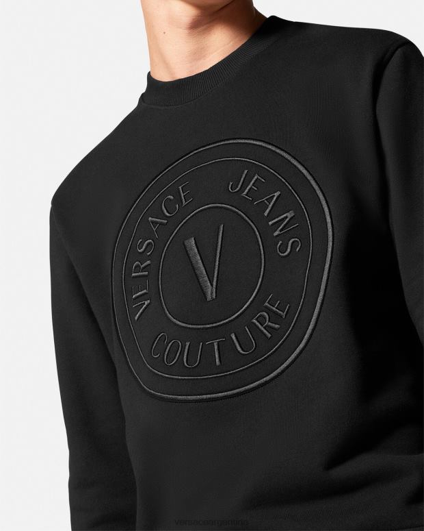hombres Versace negro sudadera con emblema en V bordado ropa 4F6042412