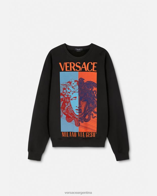 hombres Versace negro sudadera con estampado de medusa ropa 4F6041428