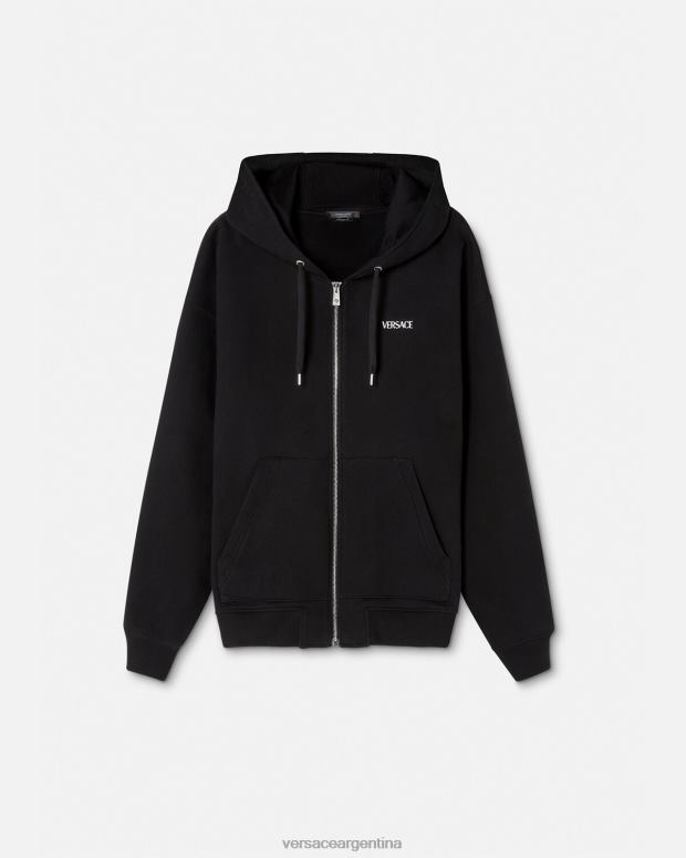 hombres Versace negro sudadera con logo y cremallera ropa 4F6041413
