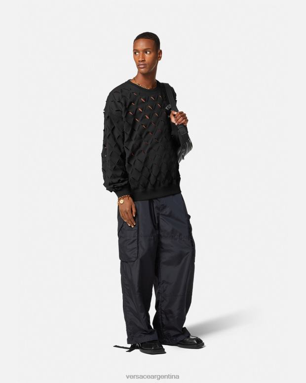 hombres Versace negro sudadera con logo y logo de la maschera ropa 4F6041422