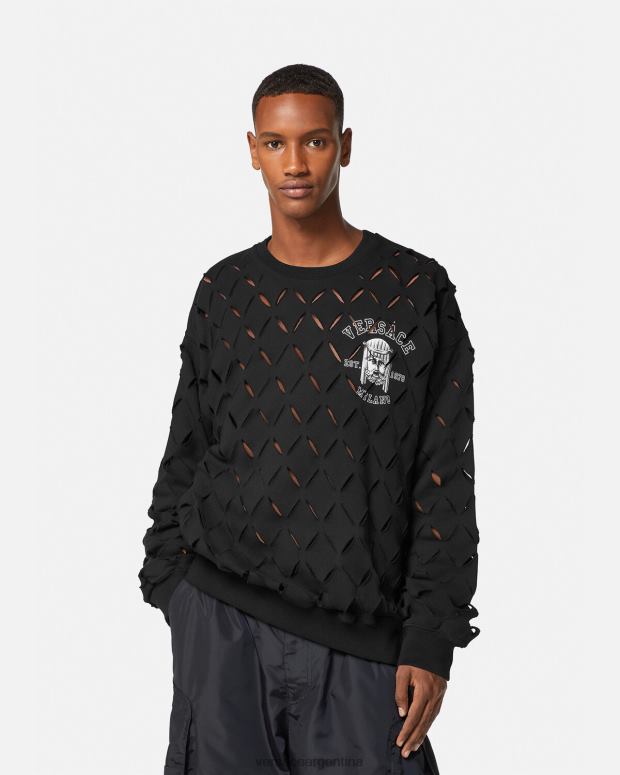 hombres Versace negro sudadera con logo y logo de la maschera ropa 4F6041422