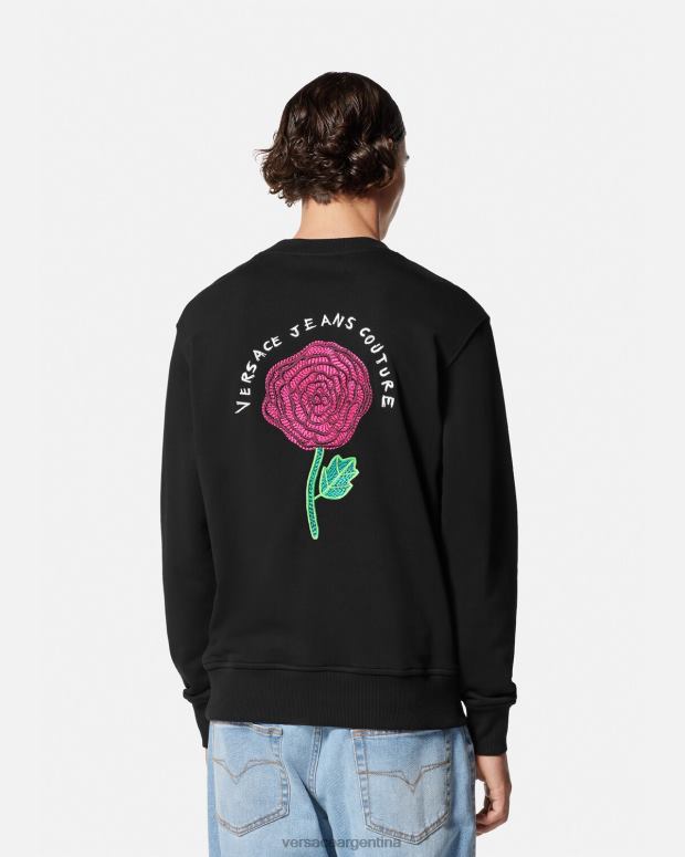 hombres Versace negro sudadera con logo y rosas ropa 4F6042379