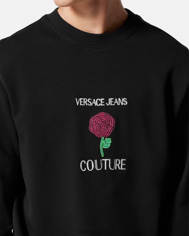 hombres Versace negro sudadera con logo y rosas ropa 4F6042379