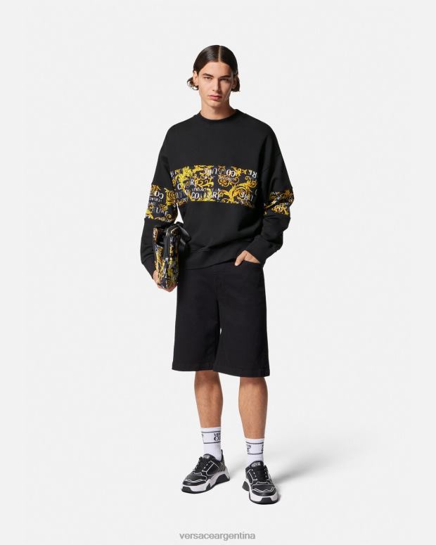 hombres Versace oro negro sudadera con logo de alta costura ropa 4F6042407