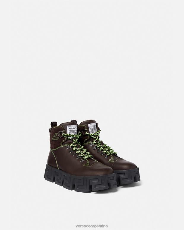 hombres Versace marrón botas de montaña greca laberinto zapato 4F6041582