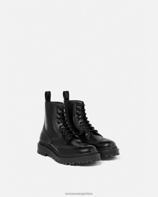 hombres Versace negro botines con greca zapato 4F6041579