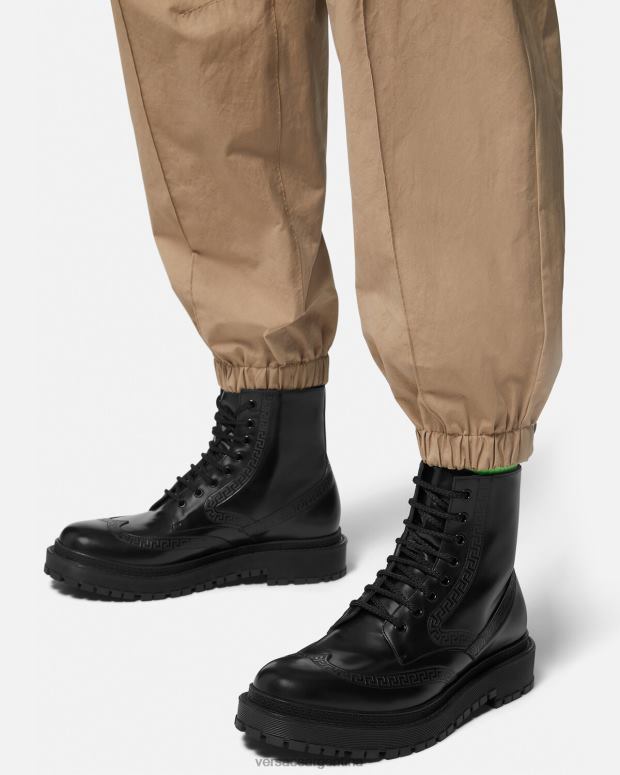 hombres Versace negro botines con greca zapato 4F6041579