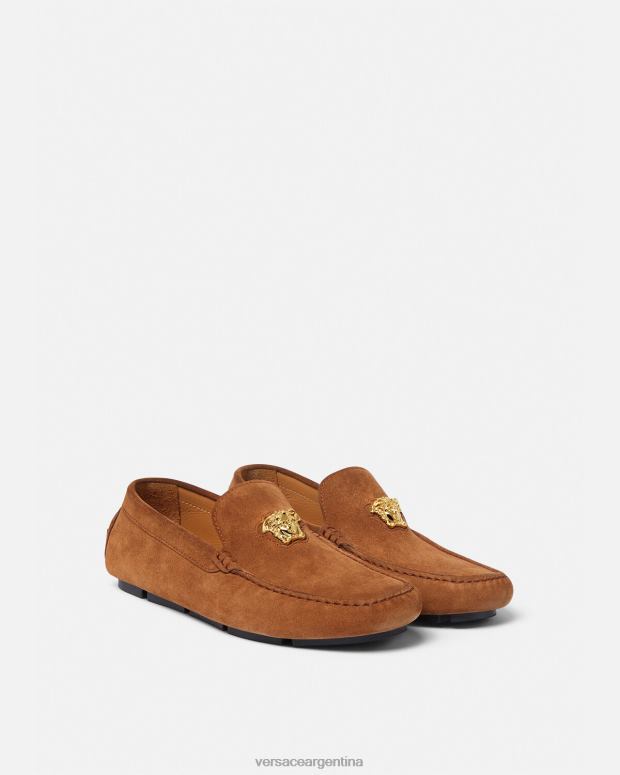 hombres Versace marrón zapatos driver la medusa de gamuza zapato 4F6041603