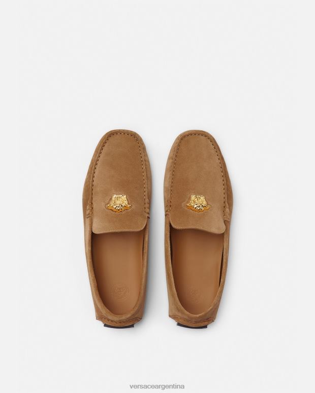 hombres Versace marrón zapatos driver la medusa de gamuza zapato 4F6041605