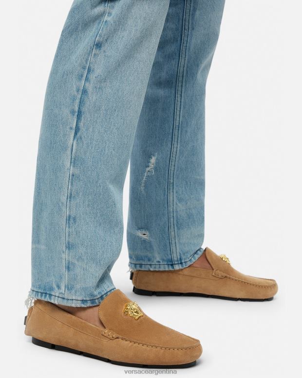 hombres Versace marrón zapatos driver la medusa de gamuza zapato 4F6041605