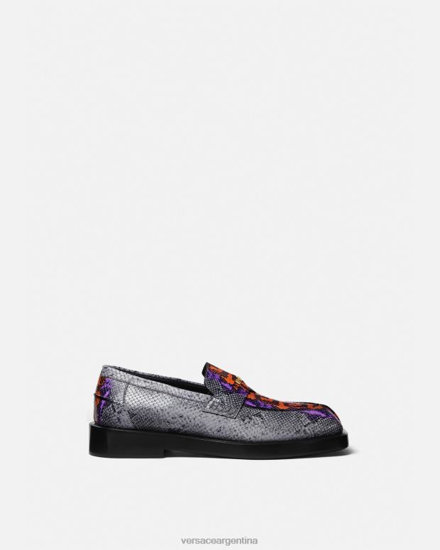 hombres Versace multicolor mocasines cuadrados con estampado Greca de pitón zapato 4F6041575