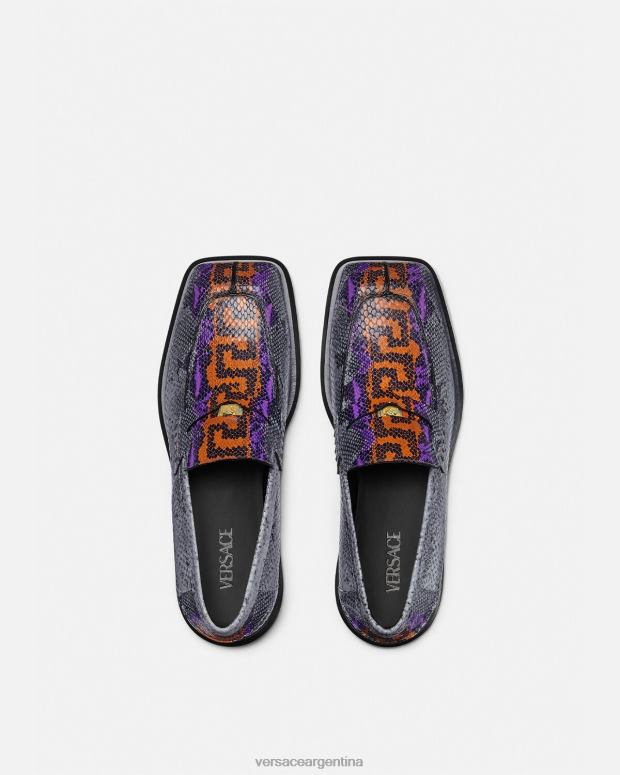 hombres Versace multicolor mocasines cuadrados con estampado Greca de pitón zapato 4F6041575