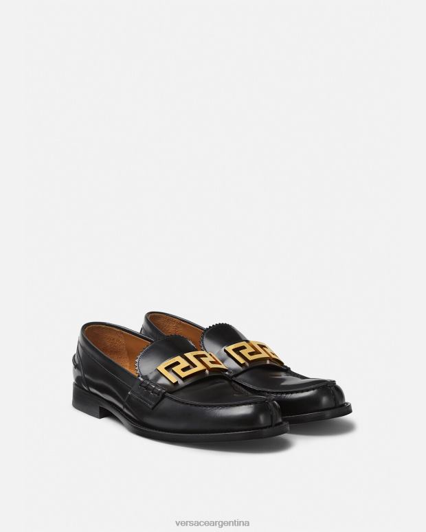 hombres Versace negro mocasines con greca zapato 4F6041567