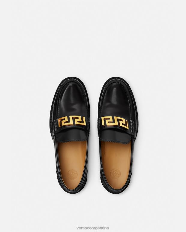 hombres Versace negro mocasines con greca zapato 4F6041567