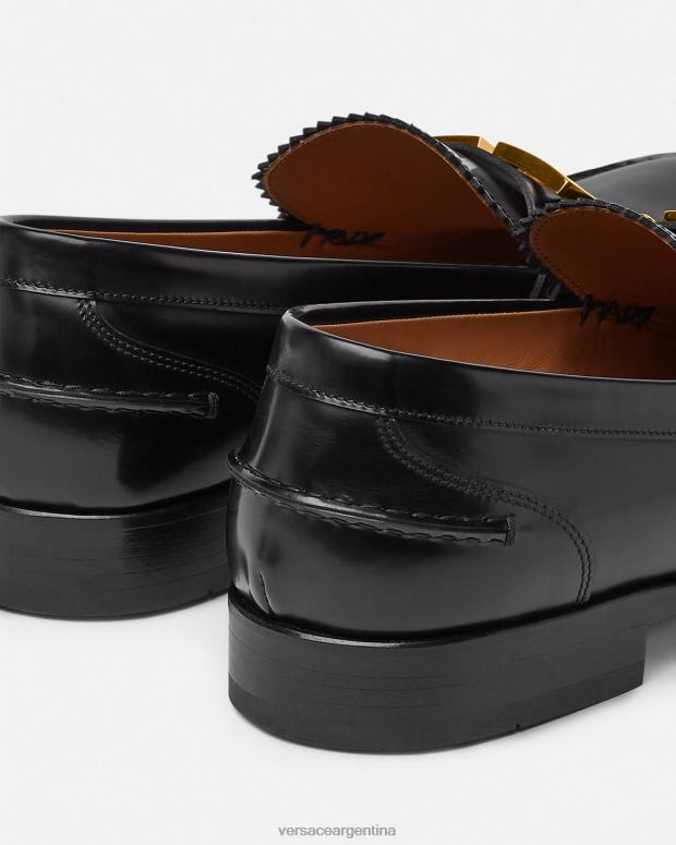 hombres Versace negro mocasines con greca zapato 4F6041567