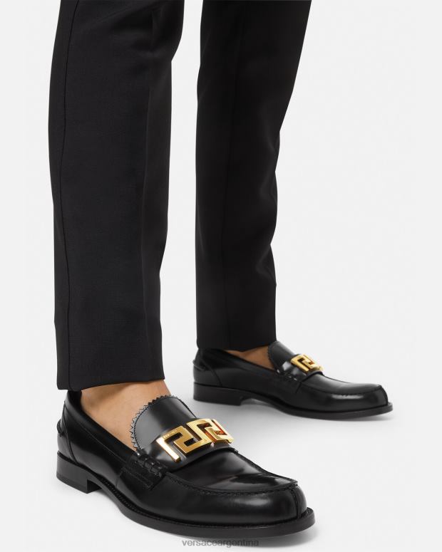 hombres Versace negro mocasines con greca zapato 4F6041567