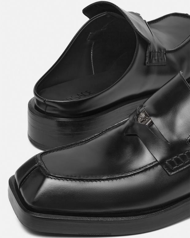 hombres Versace negro mules tipo mocasines cuadrados zapato 4F6041576