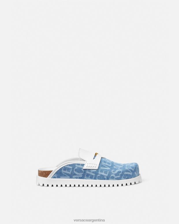 hombres Versace azul claro mules con medusa en denim integral zapato 4F6041562