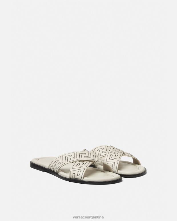 hombres Versace blanco sandalias grecas zapato 4F6041588