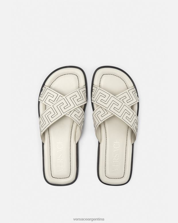 hombres Versace blanco sandalias grecas zapato 4F6041588