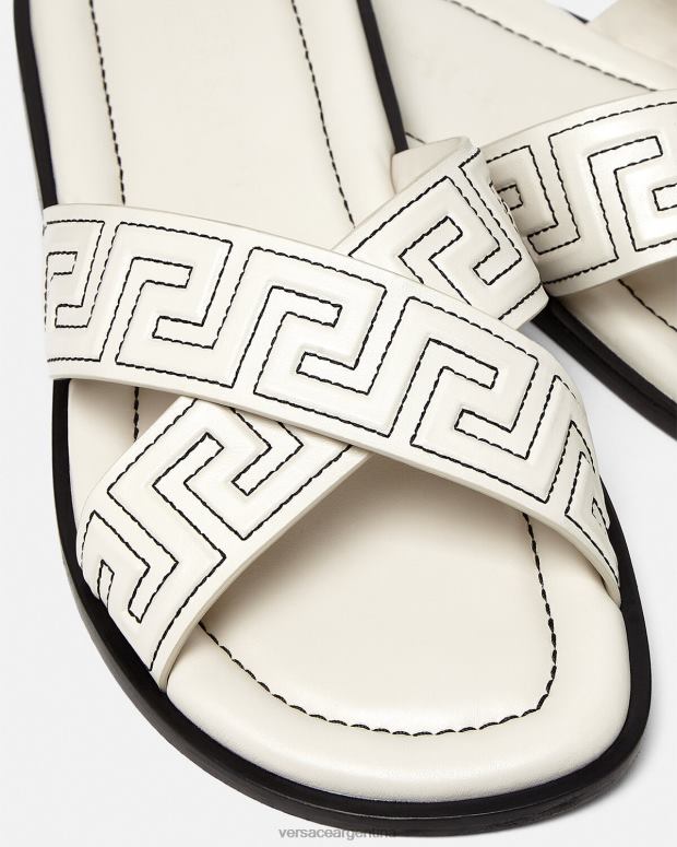 hombres Versace blanco sandalias grecas zapato 4F6041588