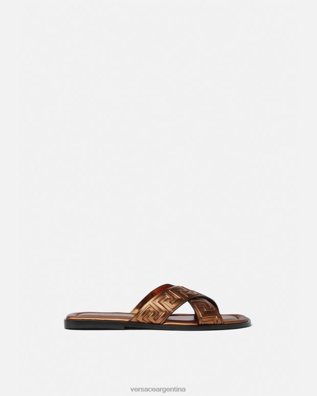 hombres Versace bronce sandalias grecas zapato 4F6041595
