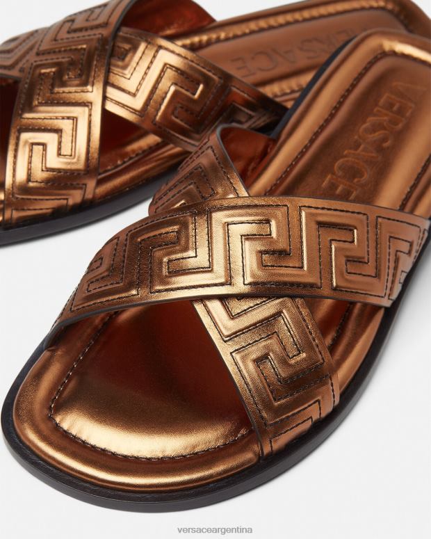 hombres Versace bronce sandalias grecas zapato 4F6041595