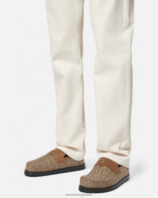 hombres Versace marrón mules con medusa en toda la prenda zapato 4F6041565