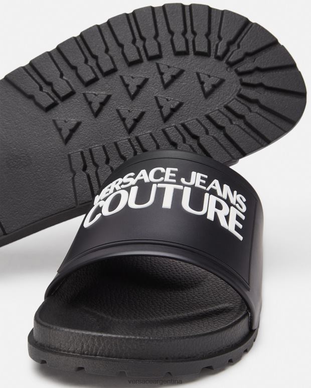 hombres Versace negro chanclas de goma con logo zapato 4F6042468
