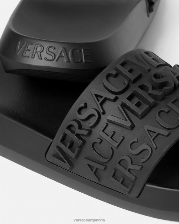hombres Versace negro chanclas integrales zapato 4F6041593