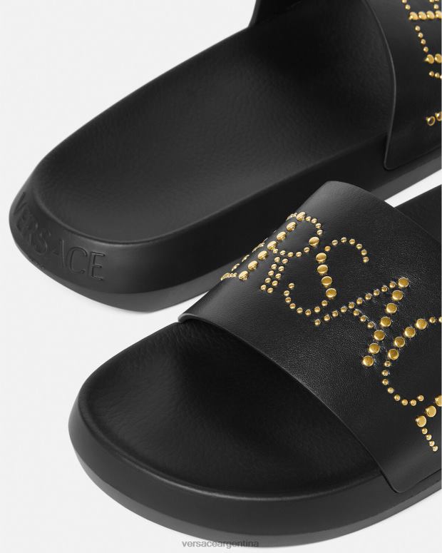 hombres Versace negro sandalias con logo y tachuelas zapato 4F6041596