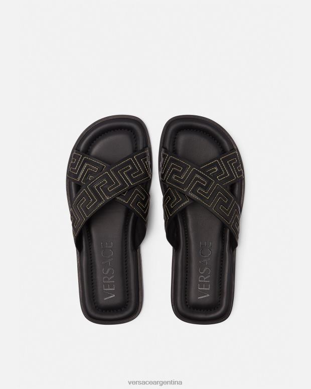 hombres Versace negro sandalias grecas zapato 4F6041589
