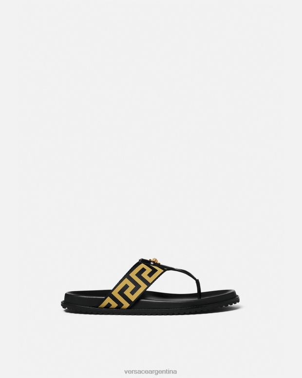 hombres Versace oro negro sandalias con greca y medusa zapato 4F6041591