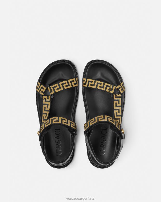 hombres Versace oro negro sandalias grecas zapato 4F6041590