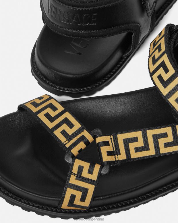 hombres Versace oro negro sandalias grecas zapato 4F6041590