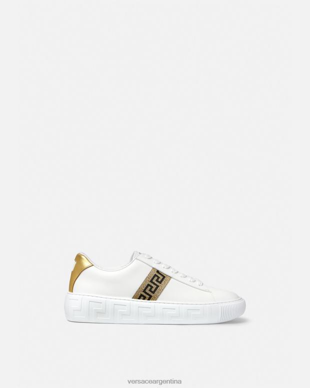 hombres Versace Oro blanco zapatillas con grecas zapato 4F6041552